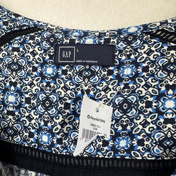 Gap Romper women L one piece long sleeve Blue & White geometric drawstring NWT - Picture 3 of 5